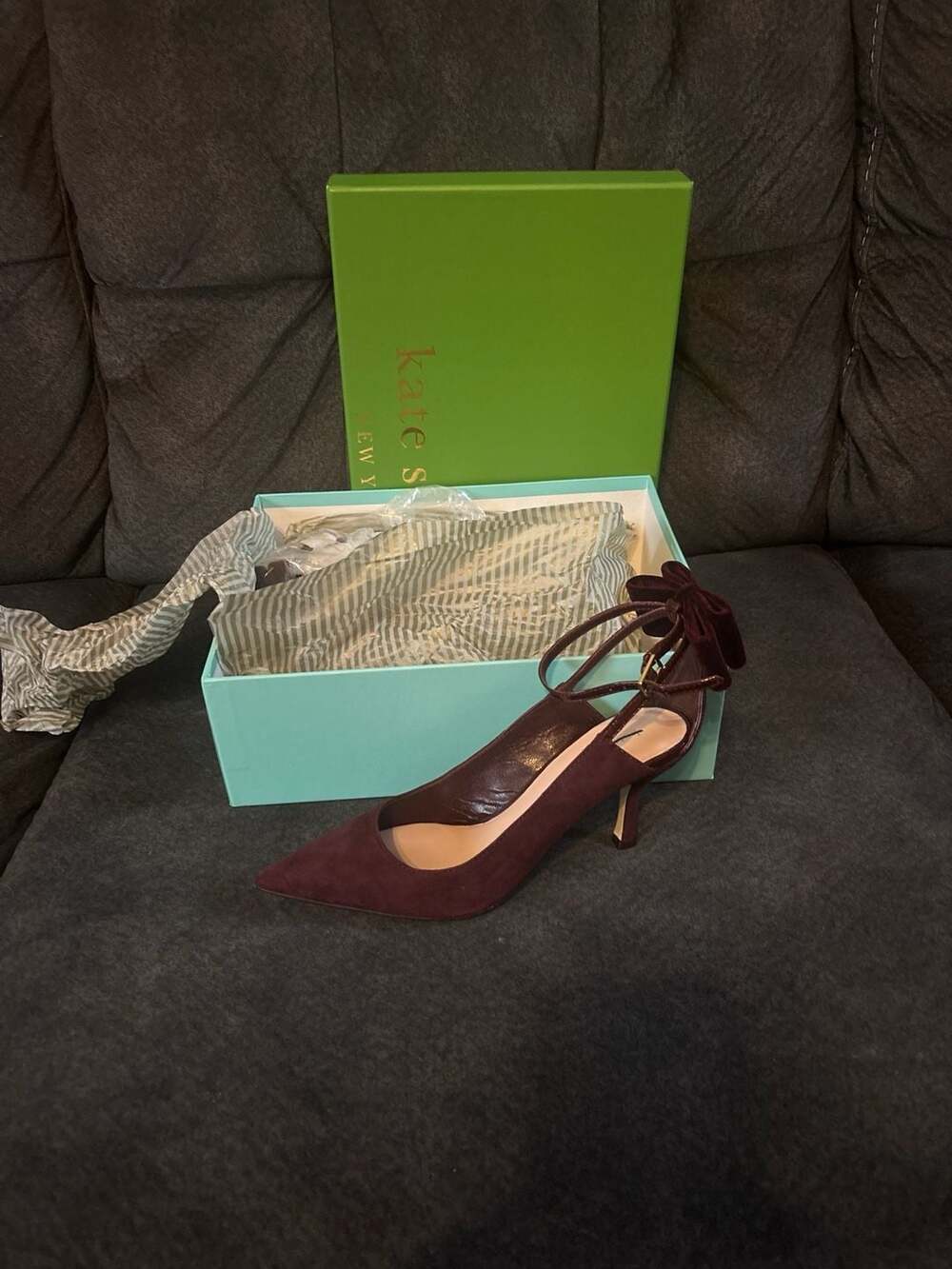 Kate Spade Sheena Deep Russet Kid Suede Bow Pumps Size 7.5M